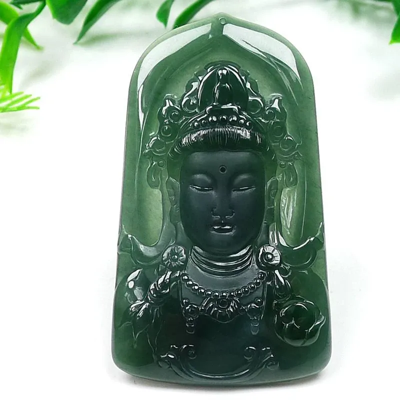 055-Guanyin Buddha Jade Pendant – Hand-Carved Natural Guatemala Jadeite Pendant | Symbol of Compassion & Protection