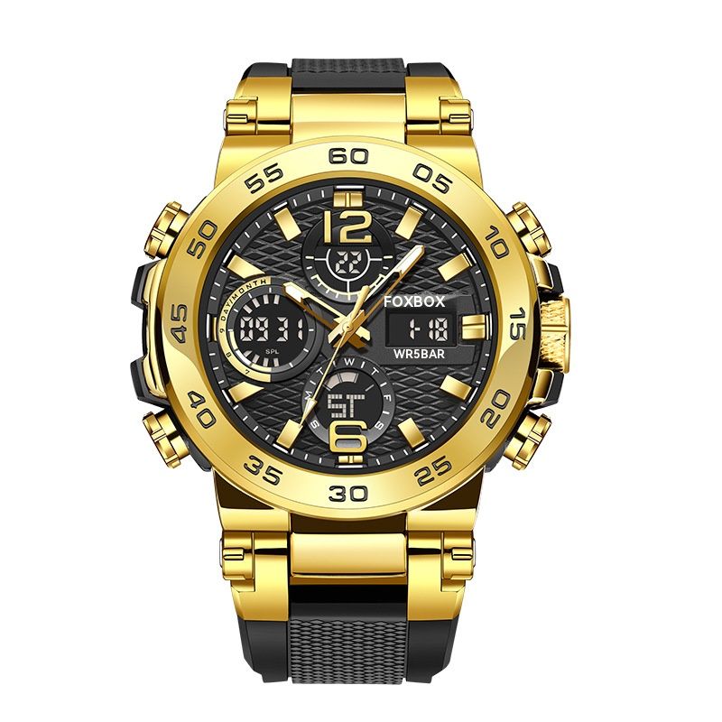 Relógio masculino fashion preto dourado