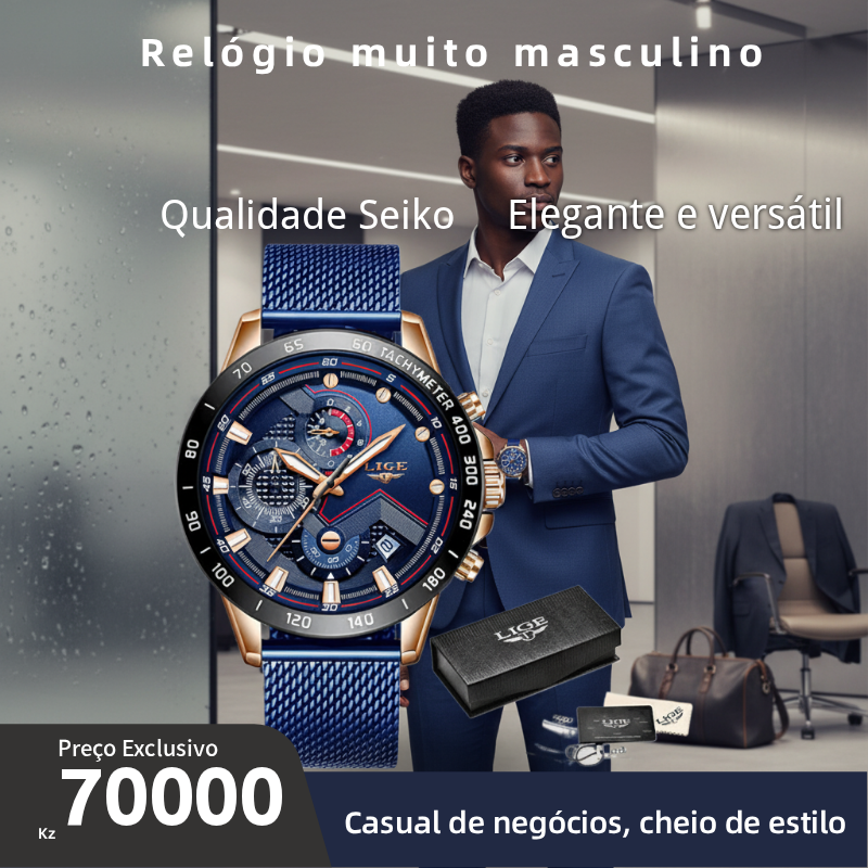 Relógio de homem Business azul e preto