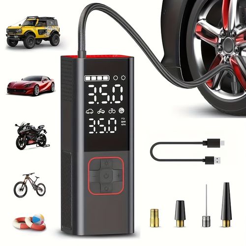 Compressor de ar portátil do inflator do pneu para o pneu da bicicleta da motocicleta do carro com medidor de pressão digital, pressão da exposição do diodo emissor de luz, tesouro de carregamento