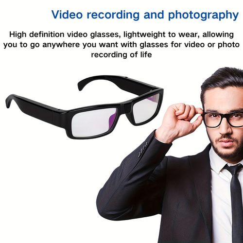 Óculos de vídeo, hd 1080P esportes DV câmera, óculos de câmera portátil, grande angular 65°, wearable mini óculos de câmera, cartão de memória 64GB, óculos de gravação de esportes, ciclismo, corrida, esportes ao ar livre hd óculos