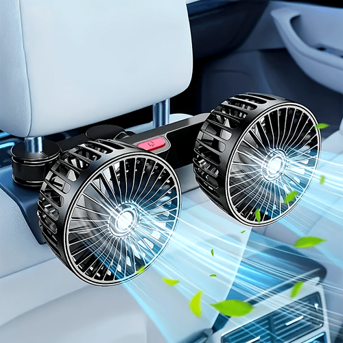 Ventilador de carro, forte 12V24V porta USB no banco traseiro ventilador elétrico de cabeça dupla, vento forte, pequeno e portátil, não ocupa espaço no carro, suprimentos de carro piquenique viagem essencial no verão