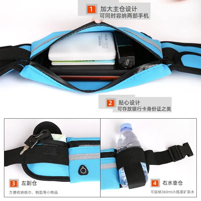 Custom Wholesale Women Waterproof Nylon Crossbody Running Belt Bag Sport Bum Fanny Pack Waist Bag