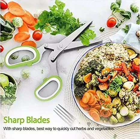 Professional Stainless Steel 5 Blades Kitchen Tailor Paper Scissors Herb Scissors With Comb