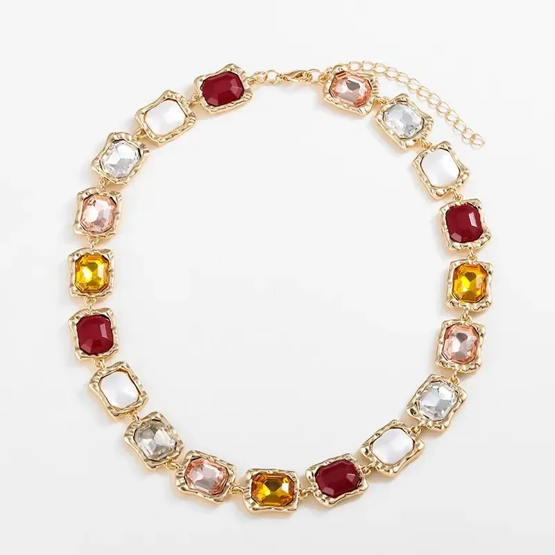 New Arrival Alloy Colorful Glass Beads Necklace Baroque Romance Crystal Gemstone Pendant Necklace For Women