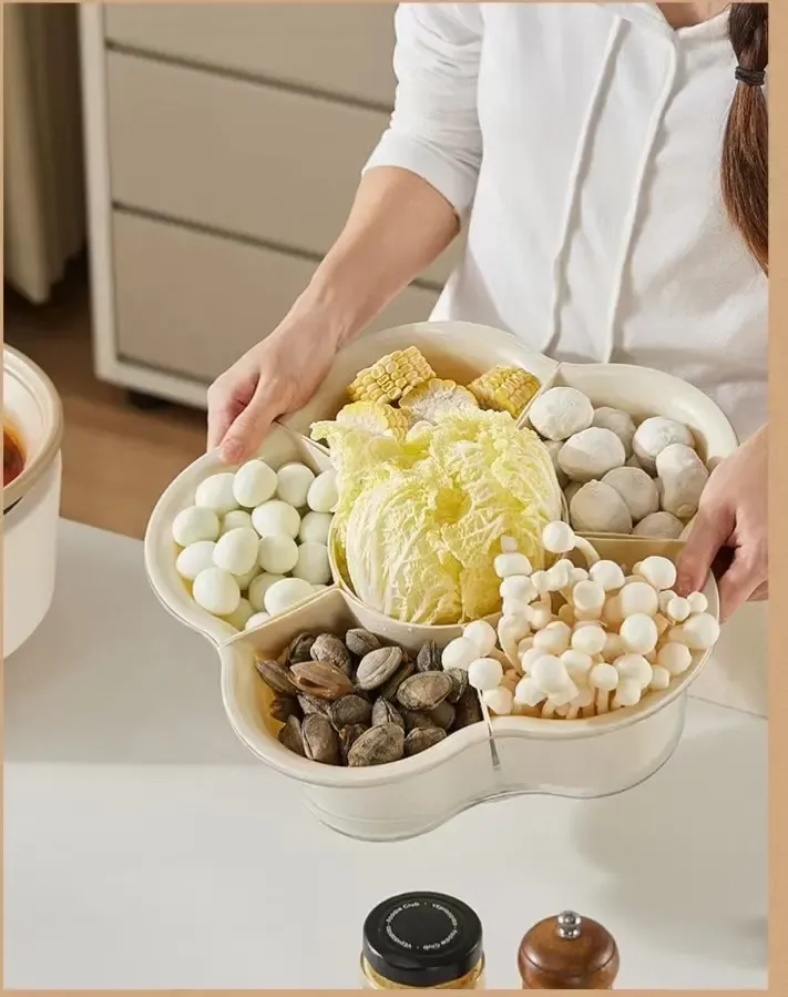 Multi-Functional Creative Household Storage Baskets Rotary Hot Pot Multi-Grid Vegetable Platter Kitchen Dish Storage Box Basket