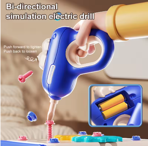 Children's Tool Set with Electric Toy Drill Kids Power Construction Toy Pretend Play Toy Tools Kit for Toddler Boys Girls Child