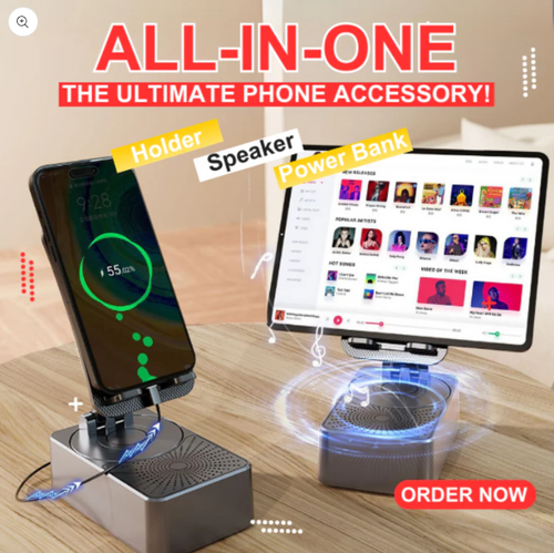 Ultimate 3-in-1 Tech Companion: Holder, Speaker, & Power Bank