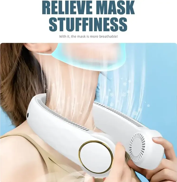 Lazy portable Leafless hanging and big wind hanging neck fan with USB recharging