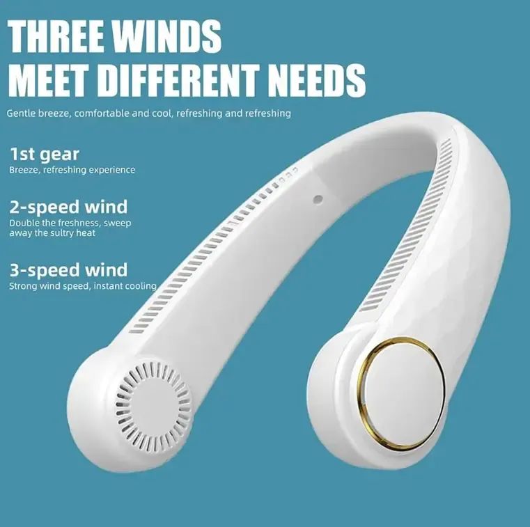 Lazy portable Leafless hanging and big wind hanging neck fan with USB recharging