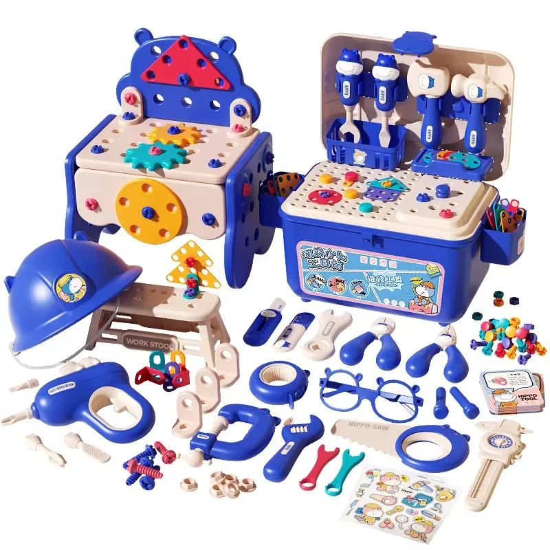 Assembly Educational Pretend Play Tool Table Electric Drill Screw 2d3d Creative Plastic Construction Tool Box Toys Set for Kids