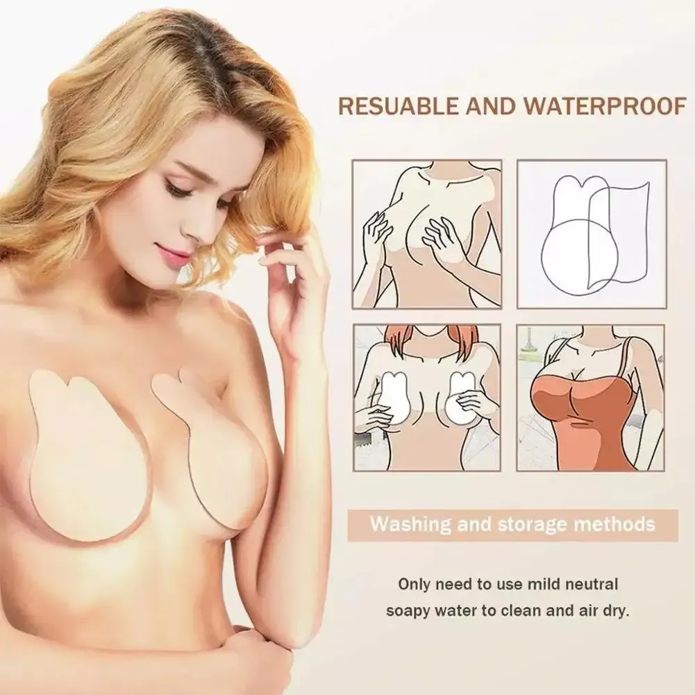 Hot Sale Reusable Cute Sponge Nipple Cover Seamless Invisible Sponge Rabbit Bunny Uplift Breast Nipple Pasties for Sexy Ladies