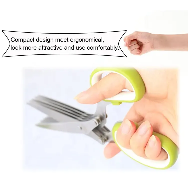 Professional Stainless Steel 5 Blades Kitchen Tailor Paper Scissors Herb Scissors With Comb