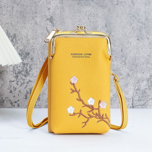 New mobile phone bag for women with embroidery multifunctional zipper buckle mini messenger bag and wallet