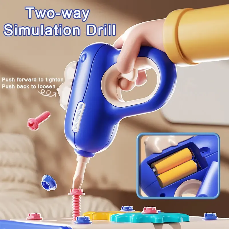 Assembly Educational Pretend Play Tool Table Electric Drill Screw 2d3d Creative Plastic Construction Tool Box Toys Set for Kids