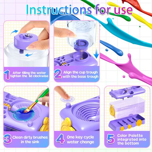 Temu popular brush cleaner automatic water washing pen holder Brush Rinser watercolor