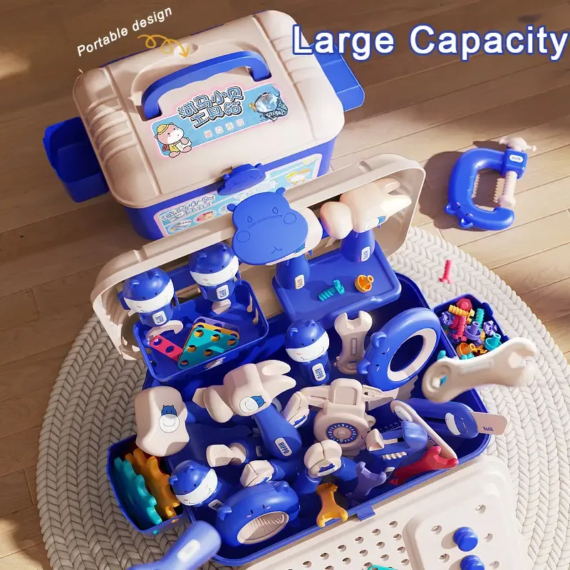 Assembly Educational Pretend Play Tool Table Electric Drill Screw 2d3d Creative Plastic Construction Tool Box Toys Set for Kids
