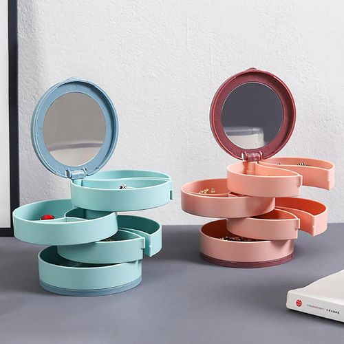 Women's Rotatable Jewelry Box Multi-layer Storage Box Earring Necklace Ring Jewelry Storage Box Travel Jewelry Box Jewelry Tray Storage and Storage (Blue)