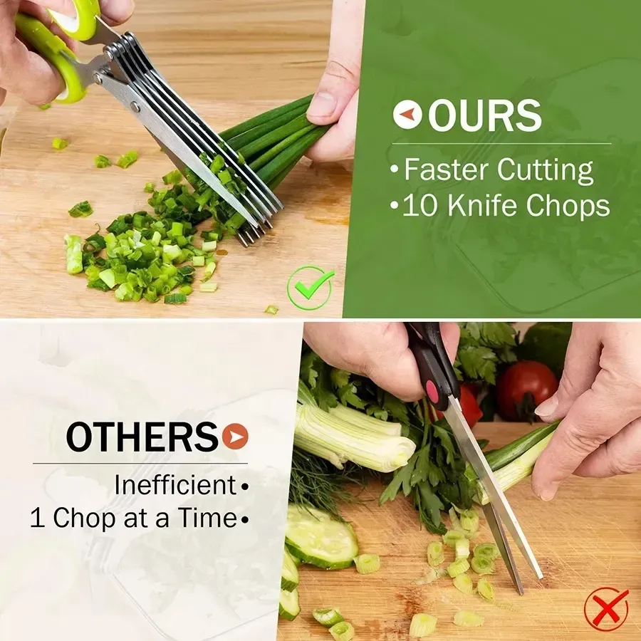 Professional Stainless Steel 5 Blades Kitchen Tailor Paper Scissors Herb Scissors With Comb