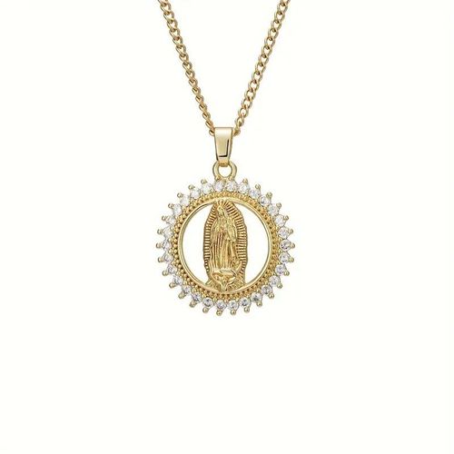 Gold Plated Women Accessories Virgin Mary Necklace Religious Catholic Pave Crystal Mother Virgen Mary Pendant Necklace