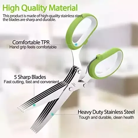 Professional Stainless Steel 5 Blades Kitchen Tailor Paper Scissors Herb Scissors With Comb
