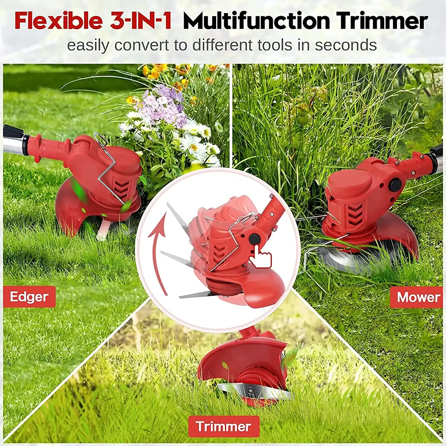New Arrival Portable 3-in-1 Lightweight Edger Lawn Tool with Adjustable Length & 3 Types Blades for Garden and Yard