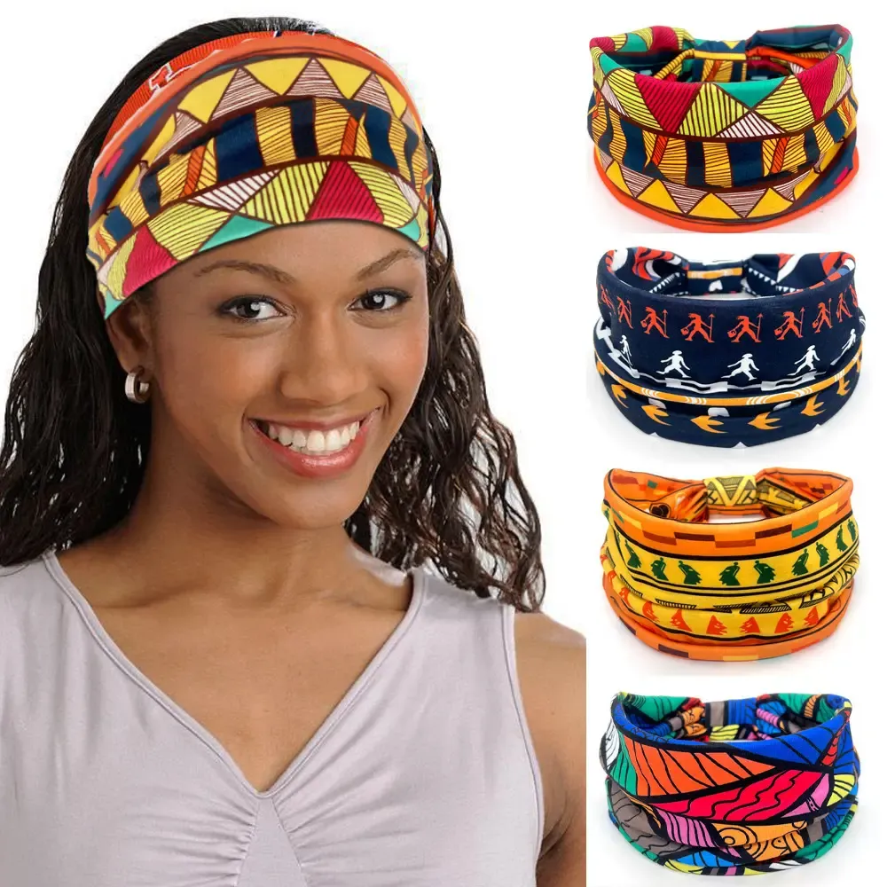 European and American Women's Printed Sports Yoga Headbands Wide Edge Elastic Knotting Headband