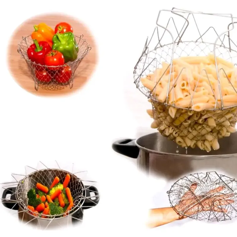 Hot sell Kitchen Utensils Cooking Utensils Frying basket Stainless Steel Expandable Fry Chef Basket Colander