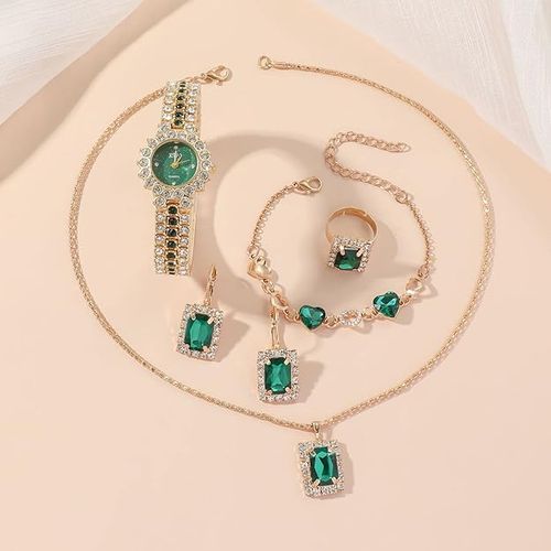 Gift Box Luxury Fashion Dionmad Watch and Jewelry Set Green Watch Set for Women Gift Party Jewelry