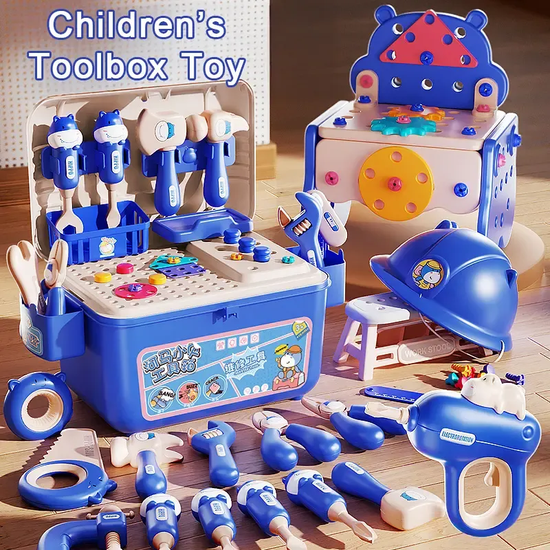 Assembly Educational Pretend Play Tool Table Electric Drill Screw 2d3d Creative Plastic Construction Tool Box Toys Set for Kids
