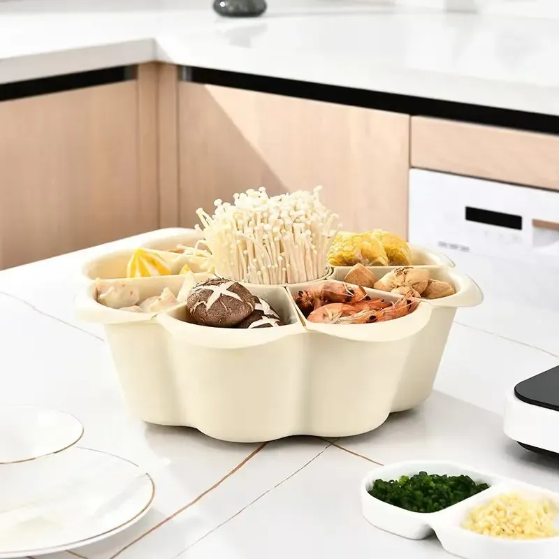 Multi-Functional Creative Household Storage Baskets Rotary Hot Pot Multi-Grid Vegetable Platter Kitchen Dish Storage Box Basket
