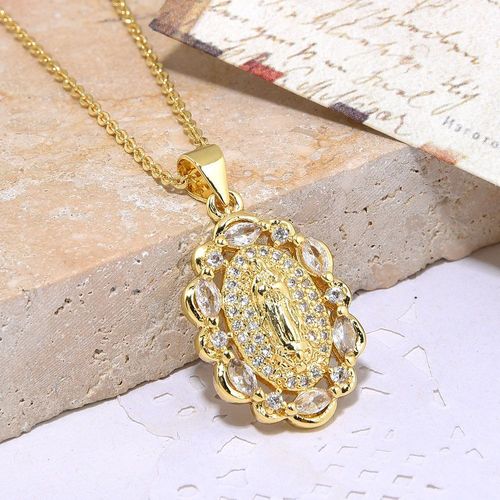 Gold Plated Women Accessories Virgin Mary Necklace Religious Catholic Pave Crystal Mother Virgen Mary Pendant Necklace