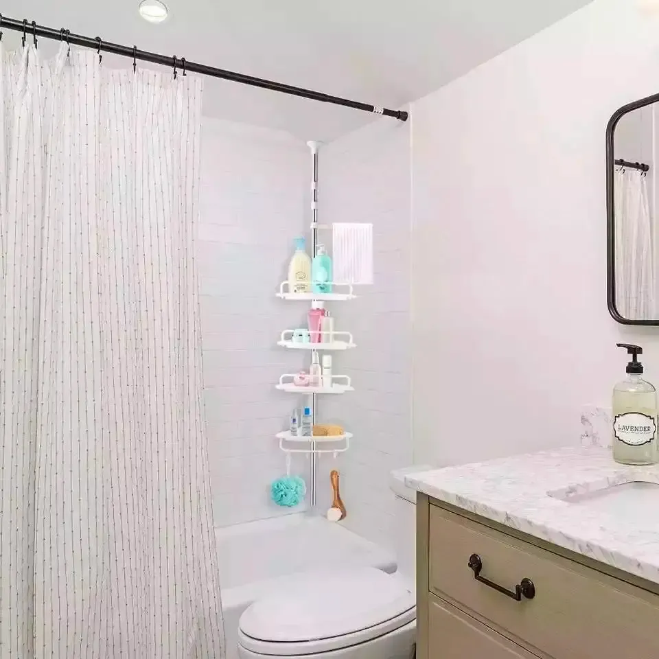 CX-510 Punch-free Bathroom Corner Shelves Stretchable Storage Rack Shower Soap Holder Toilet Corner Shelf
