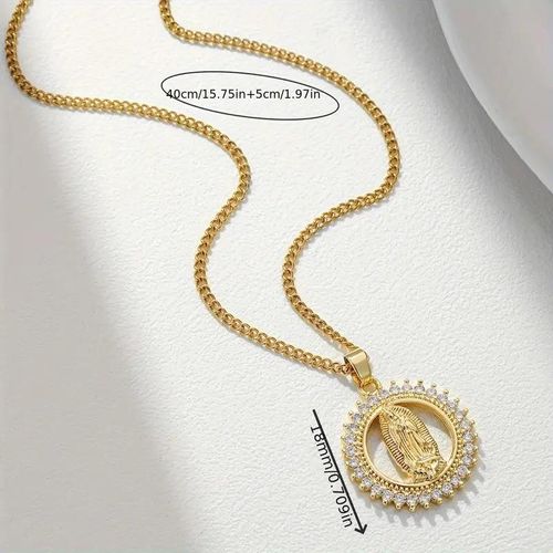 Gold Plated Women Accessories Virgin Mary Necklace Religious Catholic Pave Crystal Mother Virgen Mary Pendant Necklace