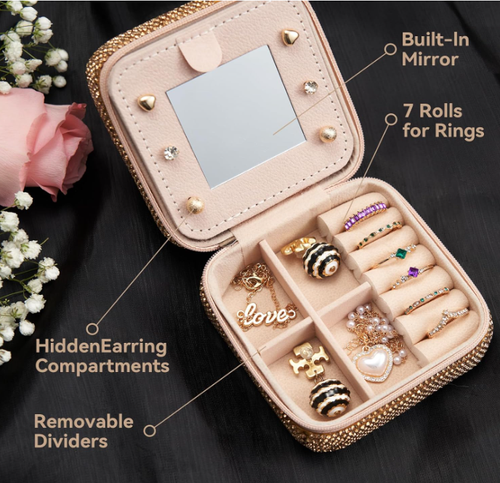 Handmade Diamond Bling Jewelry Storage Organizer Glitter Crystal PU Leather Jewelry Box with Custom Logo Gift Packaging