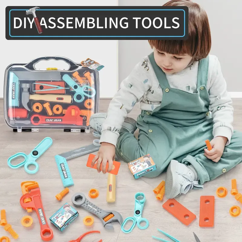 Constructions Tool Kit Assembly Toys Kids Carry Case Tool Box Pretend Play Constructions Toy for Age 3