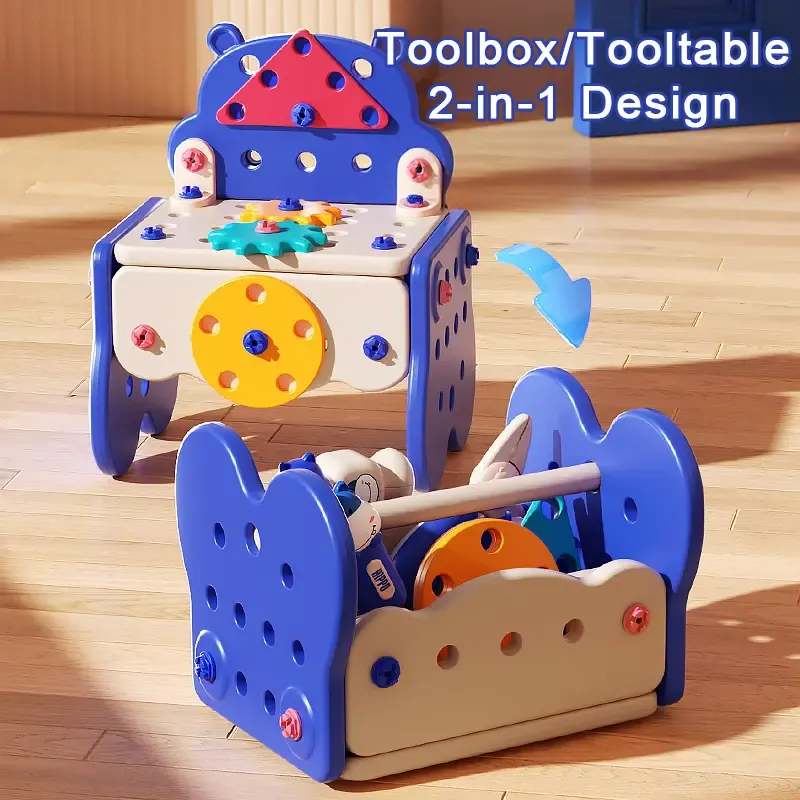 Assembly Educational Pretend Play Tool Table Electric Drill Screw 2d3d Creative Plastic Construction Tool Box Toys Set for Kids