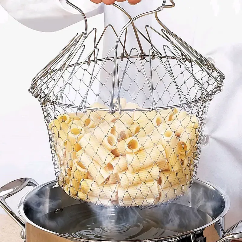 Hot sell Kitchen Utensils Cooking Utensils Frying basket Stainless Steel Expandable Fry Chef Basket Colander