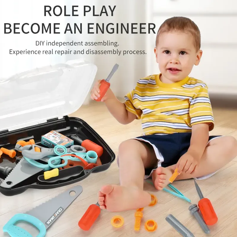 Constructions Tool Kit Assembly Toys Kids Carry Case Tool Box Pretend Play Constructions Toy for Age 3