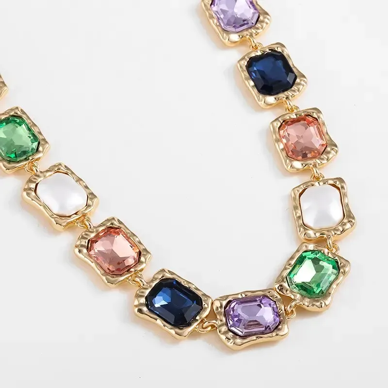 New Arrival Alloy Colorful Glass Beads Necklace Baroque Romance Crystal Gemstone Pendant Necklace For Women