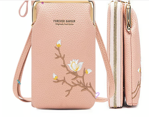 New mobile phone bag for women with embroidery multifunctional zipper buckle mini messenger bag and wallet