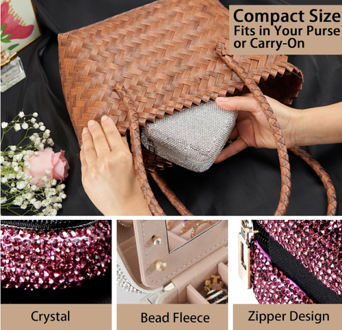 Handmade Diamond Bling Jewelry Storage Organizer Glitter Crystal PU Leather Jewelry Box with Custom Logo Gift Packaging