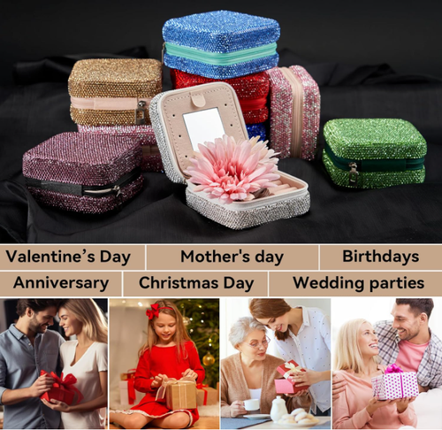 Handmade Diamond Bling Jewelry Storage Organizer Glitter Crystal PU Leather Jewelry Box with Custom Logo Gift Packaging
