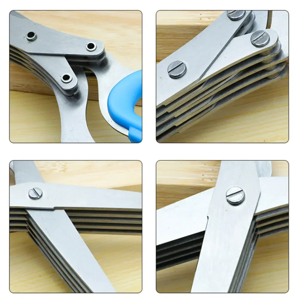 Professional Stainless Steel 5 Blades Kitchen Tailor Paper Scissors Herb Scissors With Comb
