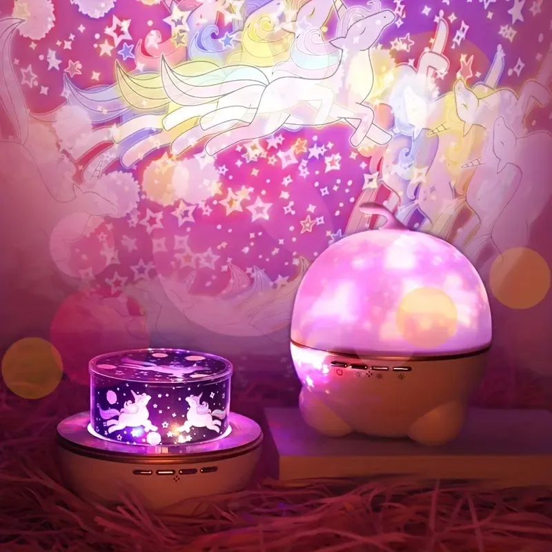 Colorful Life Popular Rabbit Shaped Baby Gift Set Starry Star Projector Night Light Music Box Mini Led Table Lamp for Kids