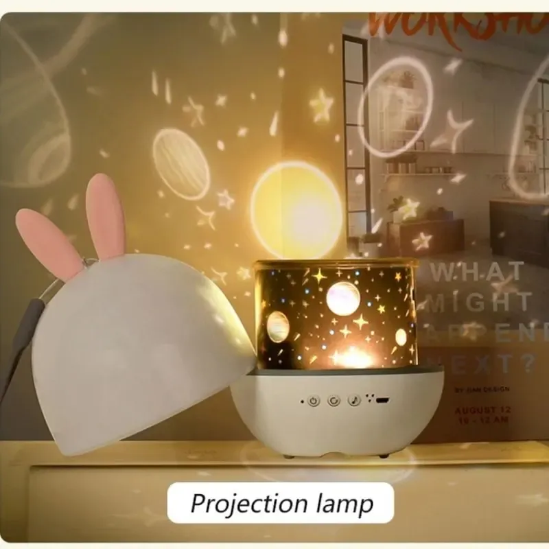 Colorful Life Popular Rabbit Shaped Baby Gift Set Starry Star Projector Night Light Music Box Mini Led Table Lamp for Kids