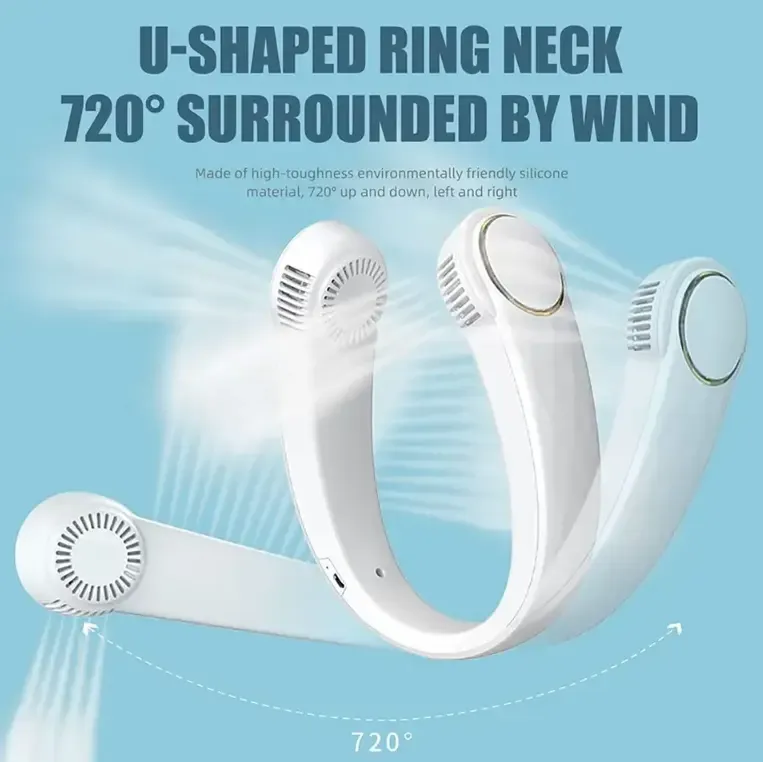 Lazy portable Leafless hanging and big wind hanging neck fan with USB recharging