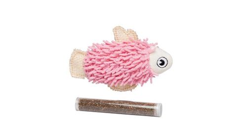 BUD'Z JOUET POUR CHAT - POISSON ROSE + TUBE D'HERBE À CHAT 4.5"