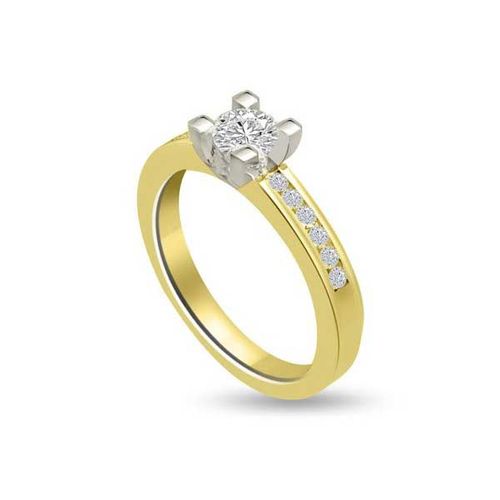 Anello di fidanzamento solitario composto con diamanti sul gambo in Oro Giallo 18ct - R196