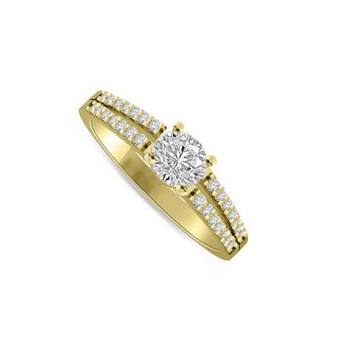 Anello di fidanzamento Solitario Composto con diamanti sul Gambo in Oro Giallo 18ct - R281